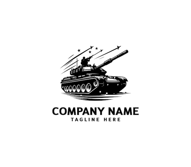 Diseño del logotipo del tanque militar vectorial Silueta negra de un tanque militar Logotipo de la máquina militar