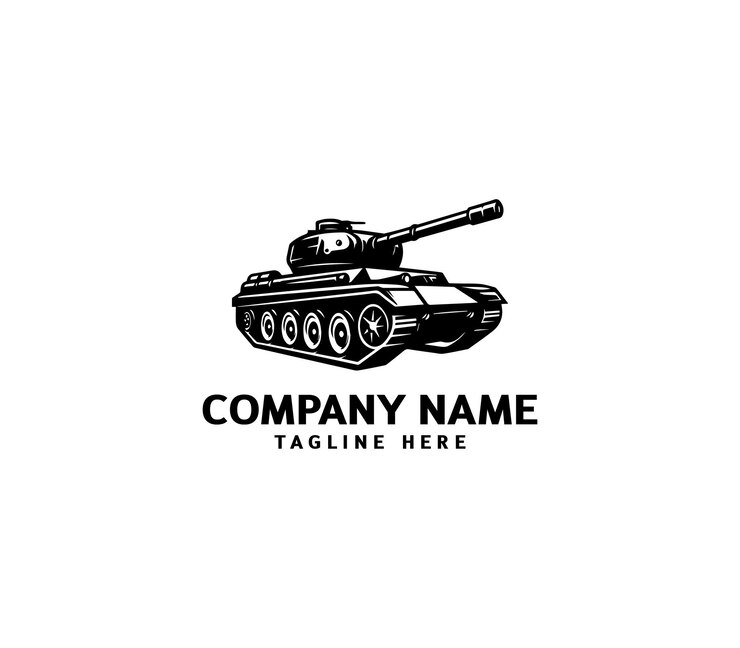 Diseño del logotipo del tanque militar vectorial Silueta negra de un tanque militar Logotipo de la máquina militar
