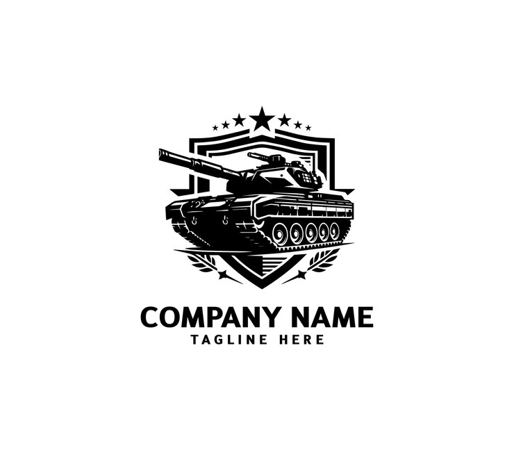 Diseño del logotipo del tanque militar vectorial Silueta negra de un tanque militar Logotipo de la máquina militar