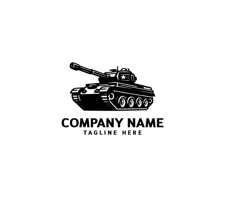 Diseño del logotipo del tanque militar vectorial Silueta negra de un tanque militar Logotipo de la máquina militar
