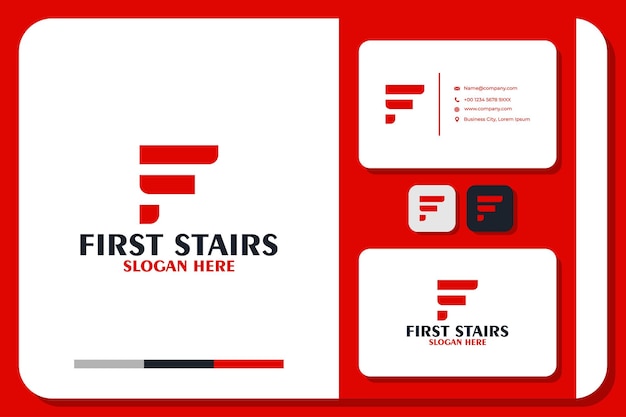 Vector diseño de logotipo y tarjeta de presentación f first stairs