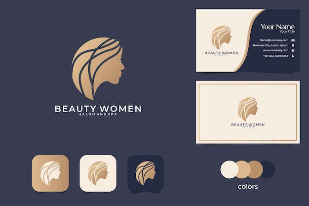 Diseño de logotipo y tarjeta de presentación de mujeres de belleza.