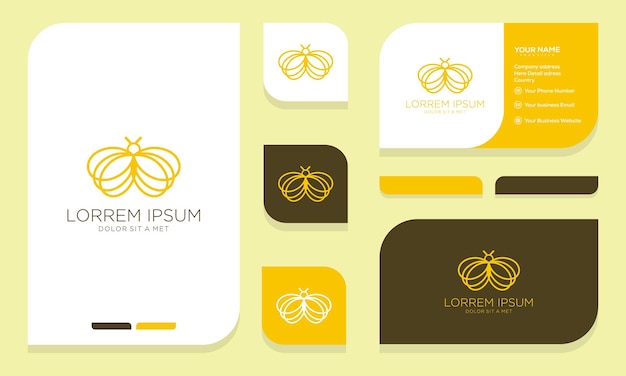 Diseño de logotipo y tarjeta de visita de animales de abeja de miel