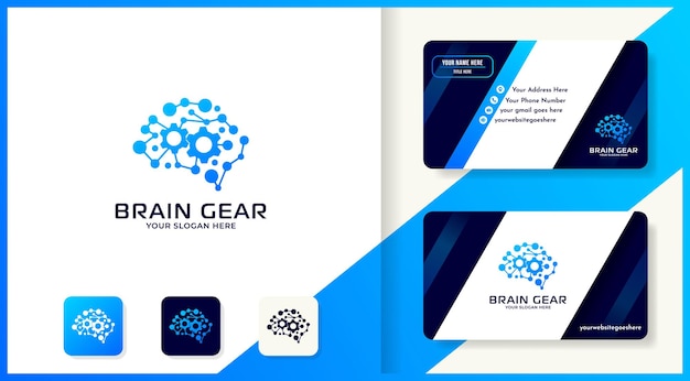 Diseño de logotipo y tarjeta de visita de cerebro de rueda dentada