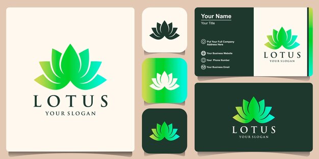 Diseño de logotipo y tarjeta de visita de flor de loto colorido moderno creativo