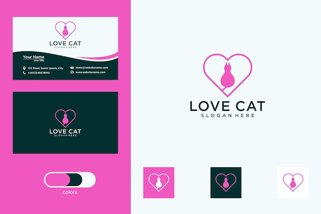 Diseño de logotipo y tarjeta de visita de gato de amor