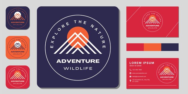 Diseño de logotipo y tarjeta de visita de línea de montaña