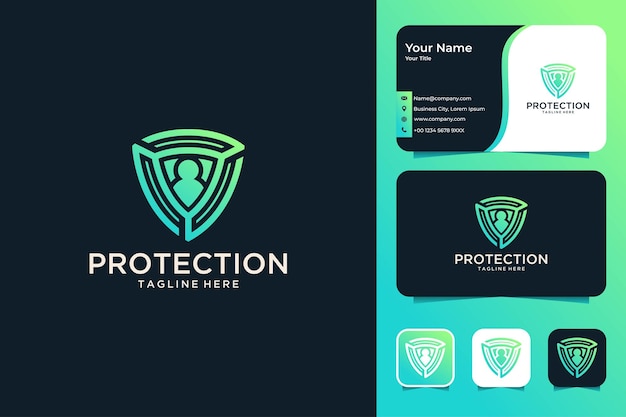 Diseño de logotipo y tarjeta de visita de personas de protección de escudo