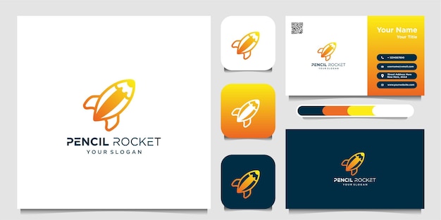 Diseño de logotipo y tarjeta de visita Premium Vector Rocket Pencil