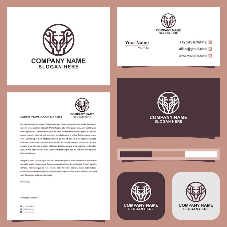 Vector diseño de logotipo y tarjeta de visita del rey león monoline premium