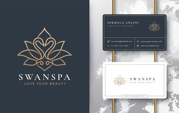 Diseño de logotipo y tarjeta de visita de swan lotus