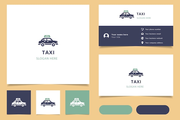 Diseño de logotipo de taxi con libro de marca de eslogan editable y