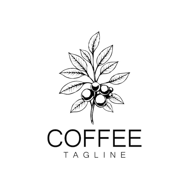 diseño de logotipo de taza de café arábica y planta de café dibujado a mano estilo vintage