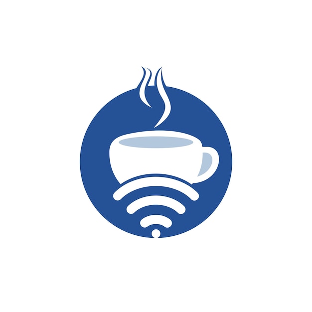Diseño de logotipo de taza de café con icono vectorial WiFi