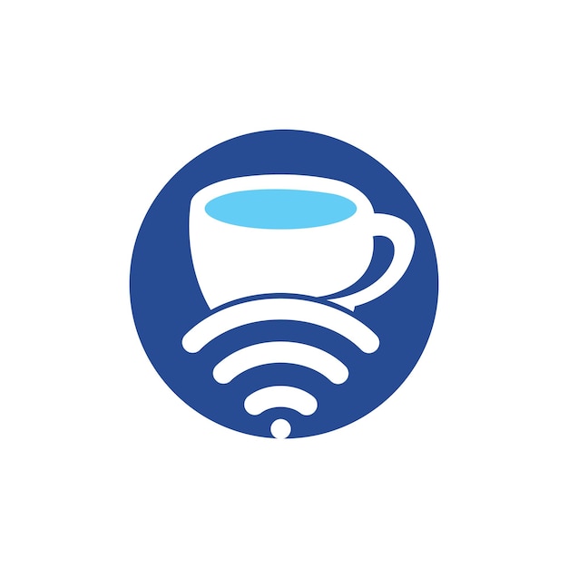 Diseño de logotipo de taza de café con icono vectorial WiFi