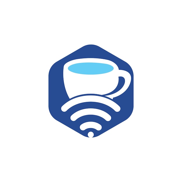 Diseño de logotipo de taza de café con icono vectorial WiFi