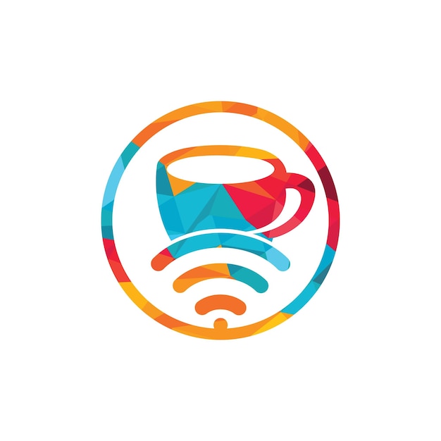 Diseño de logotipo de taza de café con icono vectorial WiFi