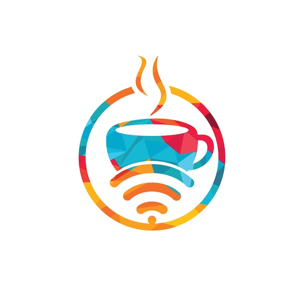 Diseño de logotipo de taza de café con icono vectorial WiFi