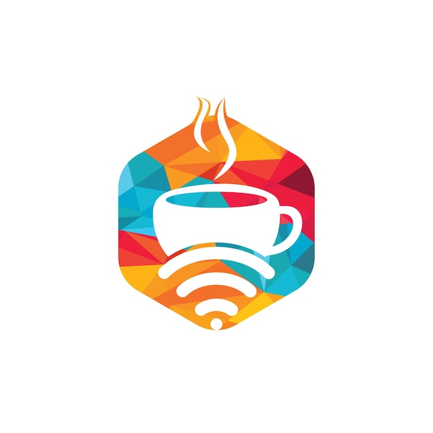 Diseño de logotipo de taza de café con icono vectorial WiFi