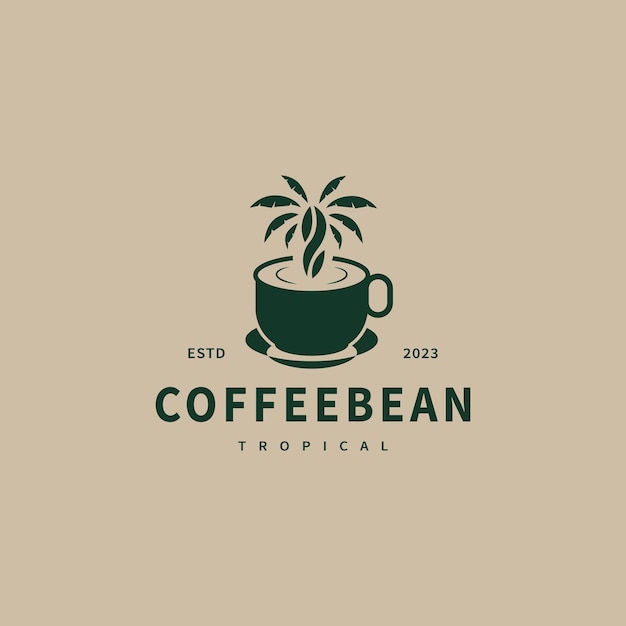 Diseño del logotipo de la taza de café tropical y la palmera