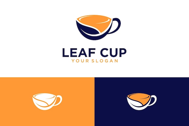 diseño de logotipo de taza con hoja y café