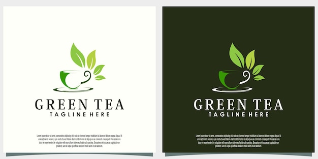 Diseño de logotipo de té verde con concepto creativo de hoja y tetera