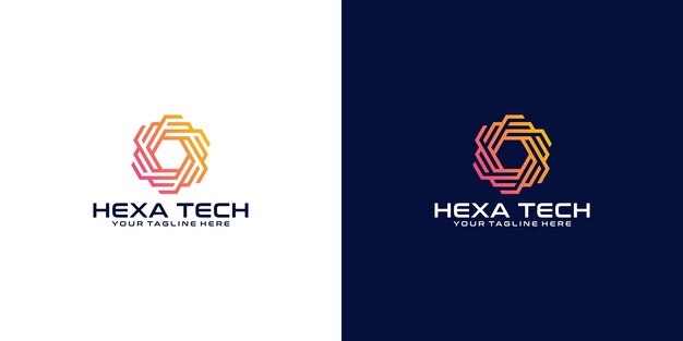 Diseño de logotipo de tecnología abstracta en forma de hexágono y diseño de tarjeta de visita