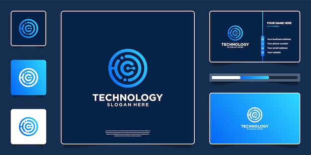 Diseño de logotipo de tecnología abstracta con plantilla de tarjeta de visita