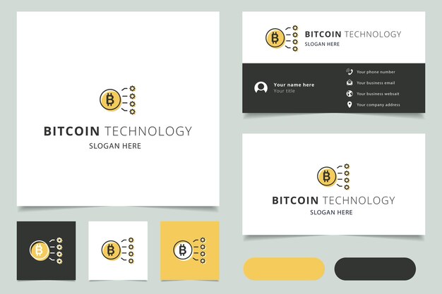 Diseño de logotipo de tecnología Bitcoin con marca de eslogan editable