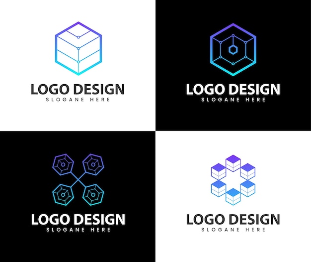 diseño de logotipo de tecnología blockchain hexagonal