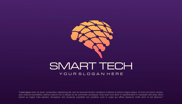 Diseño de logotipo de tecnología cerebral logotipo de inteligencia artificial y tecnología diseño vectorial