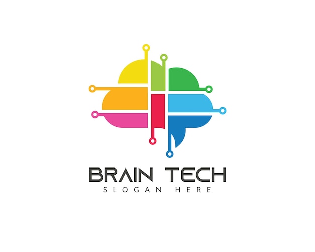 Diseño de logotipo de tecnología de cerebro colorido