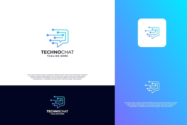 Diseño del logotipo de la tecnología de chat con conexión de puntos