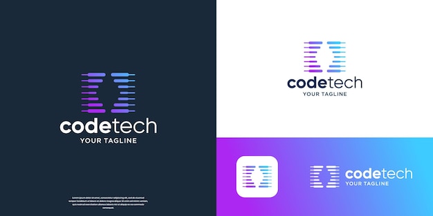diseño de logotipo de tecnología de codificación de silueta concepto de tecnología de línea horizontal abstracta