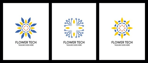 Diseño de logotipo de tecnología con concepto floral moderno ilustración vectorial creativa