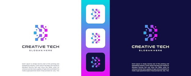 Diseño de logotipo de tecnología digital de línea moderna de la letra creativa D