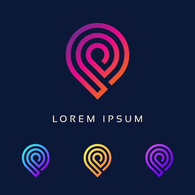 Diseño de logotipo de tecnología Elemento de diseño de logotipo de punto de pin de letra P basado en tecnología Estilo minimalista único