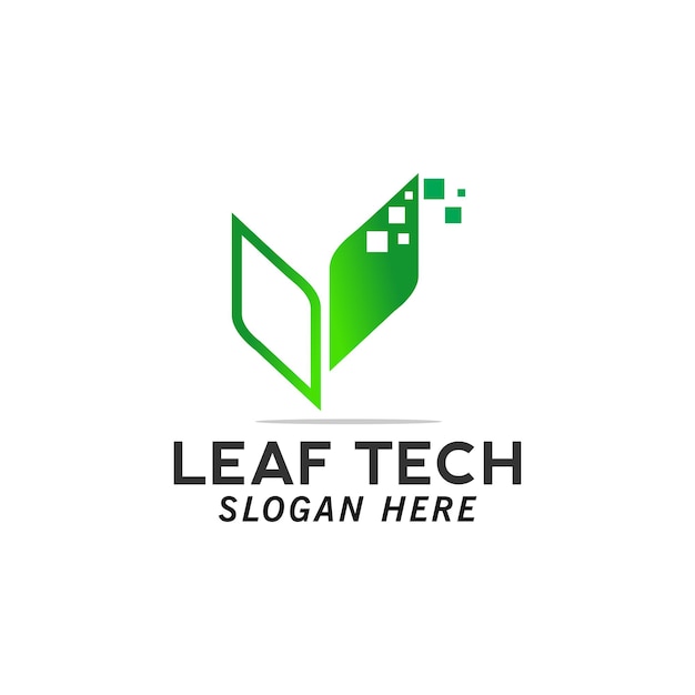 Vector diseño de logotipo de tecnología de hoja para vector de plantilla de signo de icono de negocio moderno