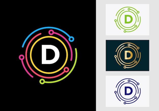 Diseño de logotipo de tecnología de letra D. Símbolo de logotipo de red
