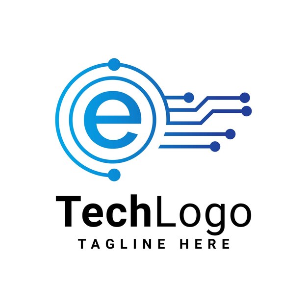 Vector diseño de logotipo de tecnología de letra e diseño de logotipo de tecnología vectorial