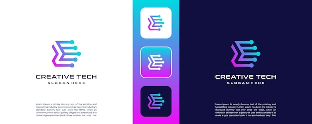 diseño del logotipo de la tecnología con la letra inicial E