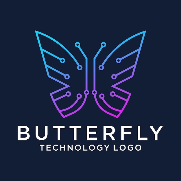 Diseño de logotipo de tecnología de mariposa