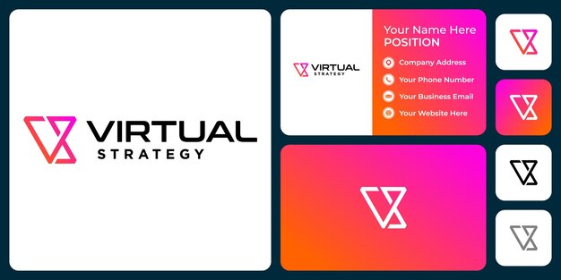 Diseño de logotipo de tecnología de monograma Letter VS con plantilla de tarjeta de visita