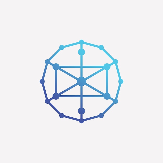 Diseño de logotipo de tecnología mundial con arte lineal y concepto cuadrado.