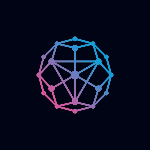 Diseño de logotipo de tecnología mundial con arte lineal y concepto de triángulo