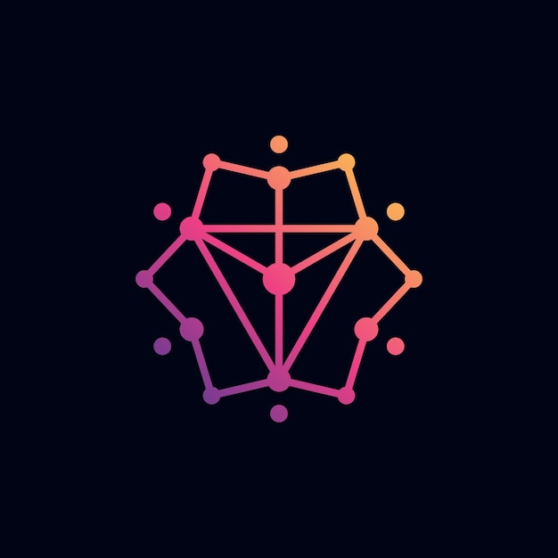 Diseño de logotipo de tecnología mundial con arte lineal y concepto de triángulo
