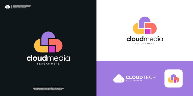 Vector diseño del logotipo de la tecnología de la nube colorido geométrico