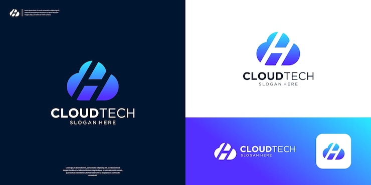 Vector diseño del logotipo de la tecnología en la nube con la letra h espacio negativo