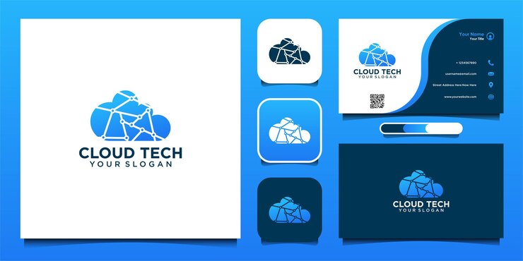Vector diseño de logotipo de tecnología en la nube moderna y tarjeta de visita