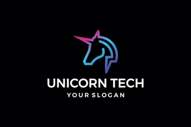 Vector diseño de logotipo de tecnología de unicornio